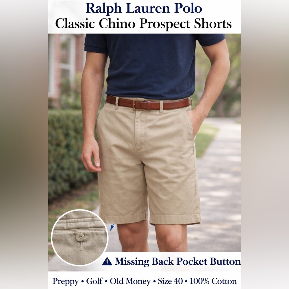 Polo Ralph Lauren Classic Fit Shorts Mens 40 Khaki Beige Chino Flat Front